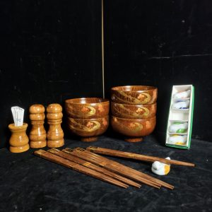 碗 [天然木] [5完5筷子1盐罐1胡椒罐1牙签罐5筷子垫] [套] [全新/盒装]