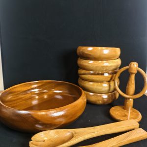 沙拉碗 [天然木] [1大碗5小碗1美乃滋支架1勺叉] [套] [全新/盒装]