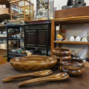 沙拉碗 [1长盘5碗1勺叉] [天然木] [套] Salad Bowl Set [1 Long Tray, 5 Bowls & 1 Spoon & Fork] [Natural Wood] [Set] 